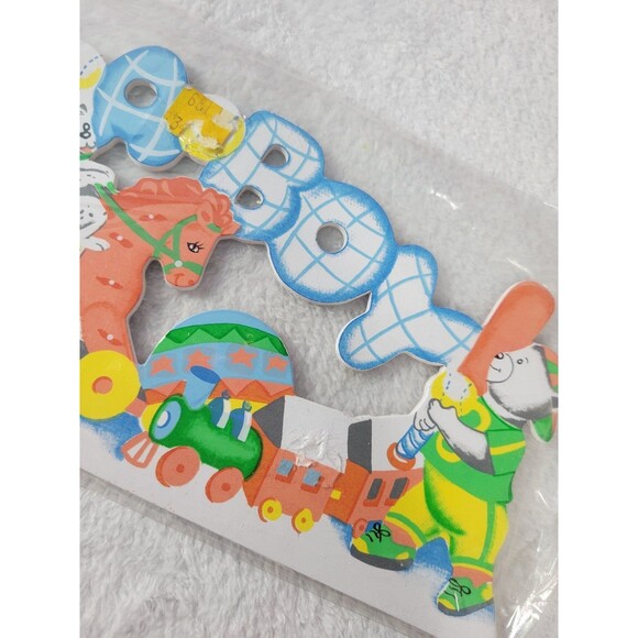 Fibrecraft NOS Vintage "It's a Boy" Greeting Scene Decorative Sign 12" x 4" - Picture 6 of 7